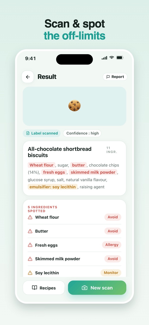 AI scan result with flagged ingredients